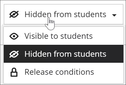 Imagem do componente de visibilidade de teste exibindo o menu de opções