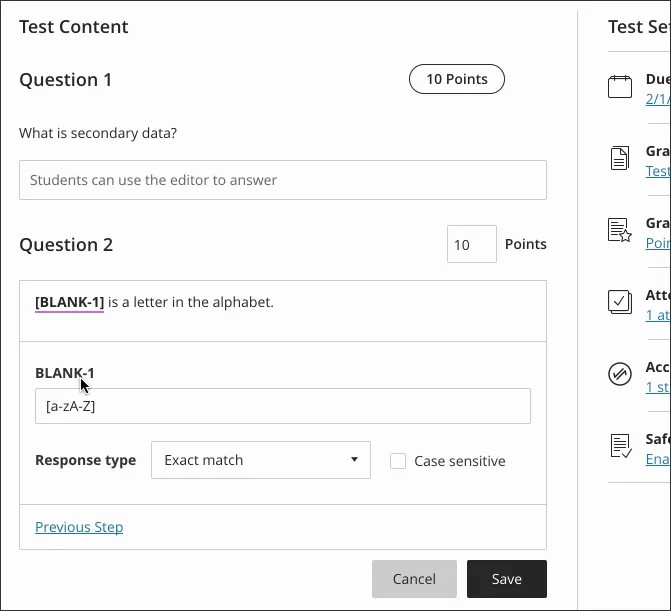 填空题回答类型的示例，其中带有复选标记，看起来与答案的模式相匹配。