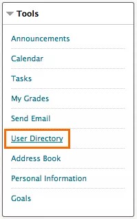 Tools menu with the option User Directory highlighted.
