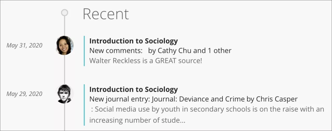 Notice in the activity stream that new comments have been made in a journal