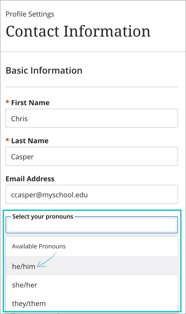 Create your personal pronouns as a student