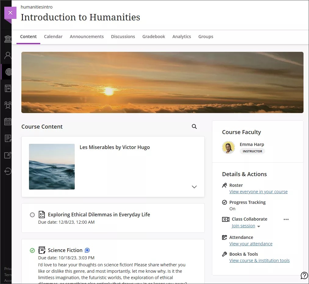 The Course Content page