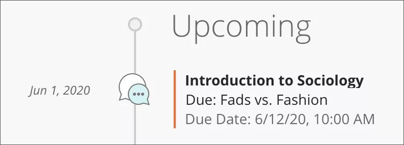An alert about an upcoming discussion due date on the Activity stream