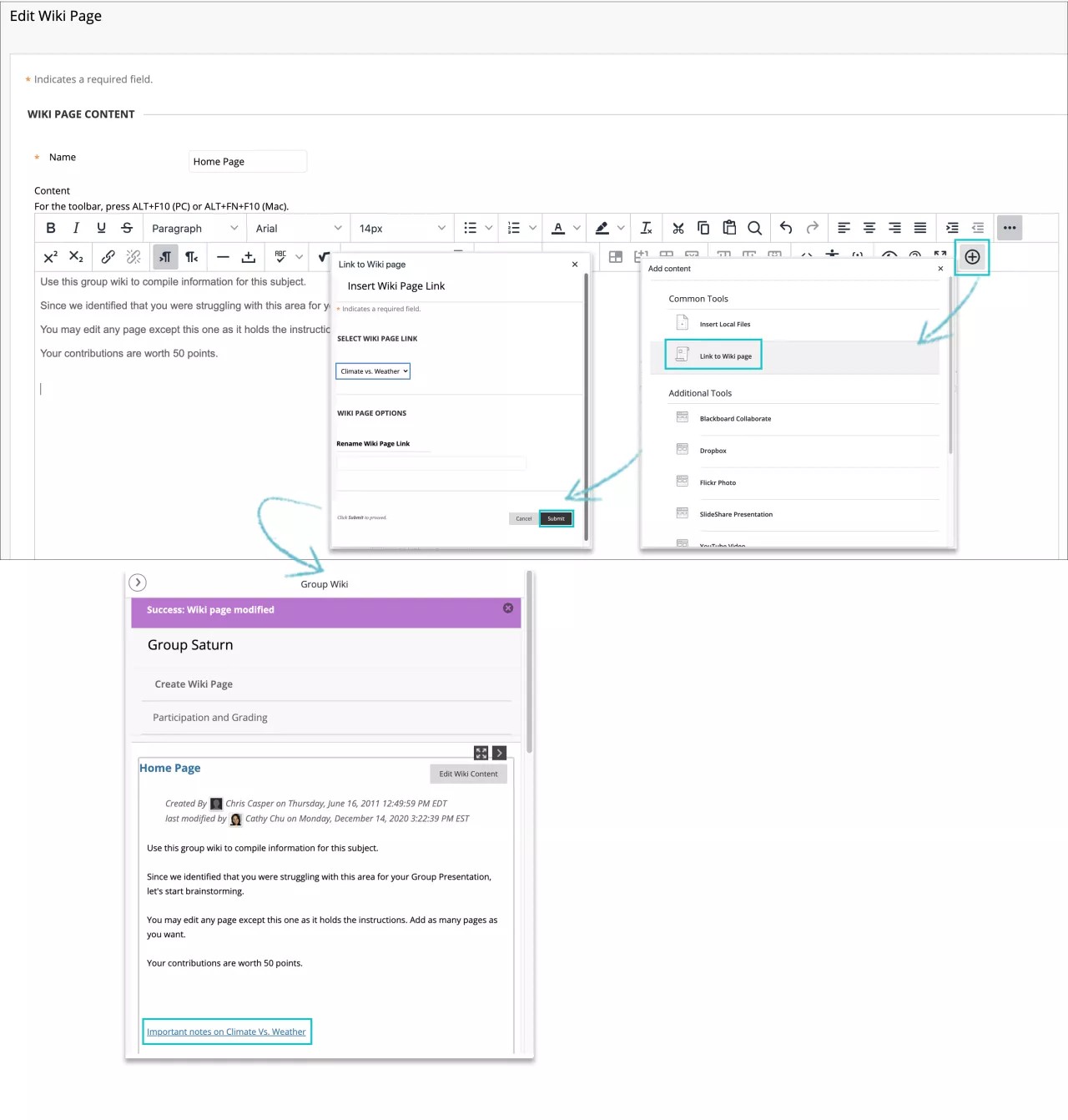 Modifier la page Wiki avec plusieurs images superposées montrant les différentes options.