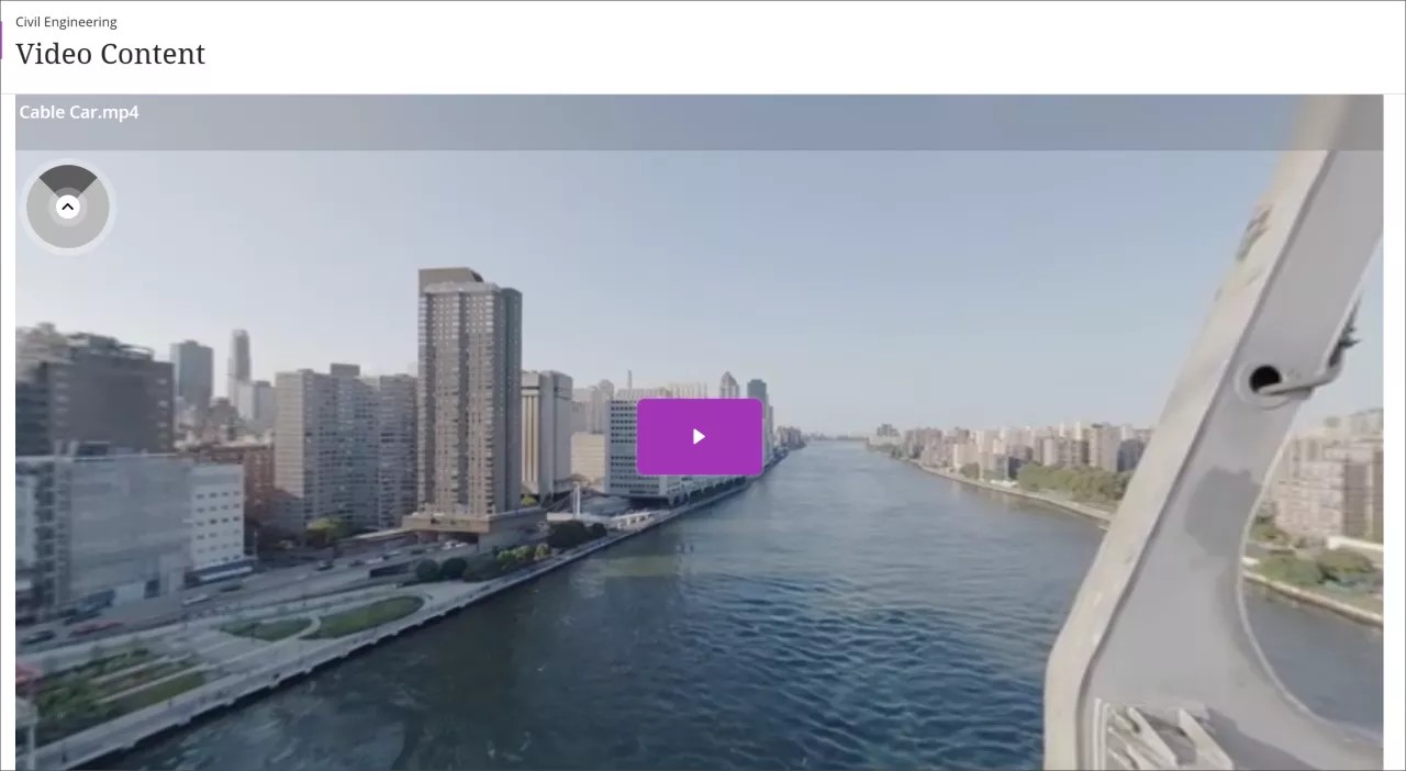 360도 비디오에서 도시 스카이라인을 바라보는 학생의 모습을 볼 수 있다.