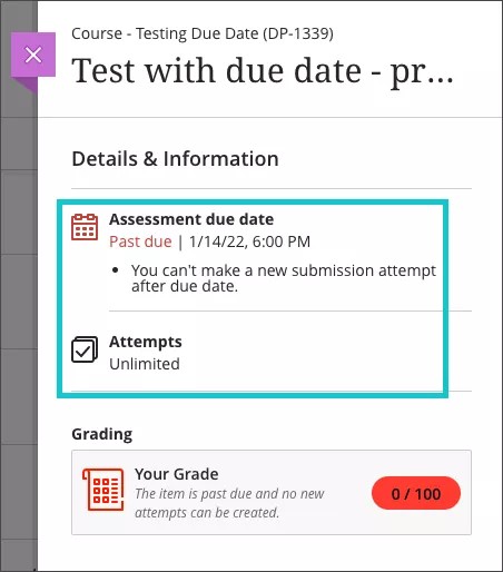 Studentweergave van Te laat inleveren en nieuwe pogingen na de einddatum niet toegestaan wanneer de uiterste datum is verstreken