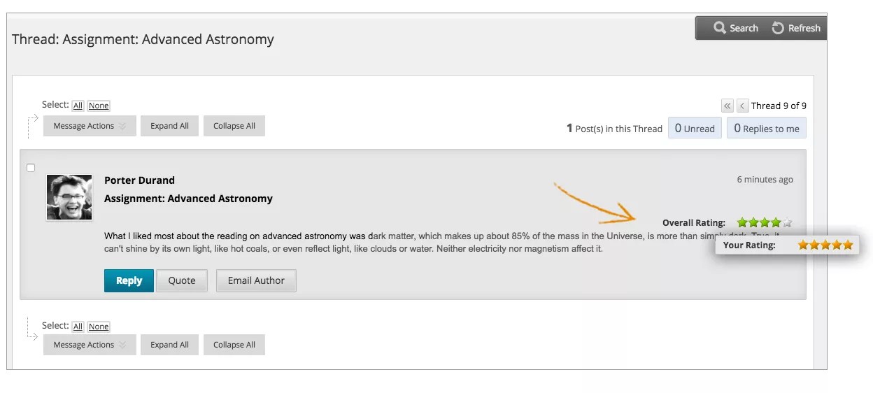 Postagem do tópico do fórum com o indicador de classificação geral destacado.