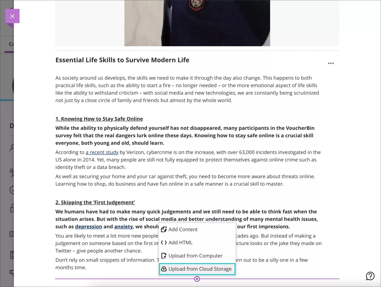 Learn Ultra skapar eller uppdaterar innehåll med hjälp av filer som laddats upp från Molnlagringen