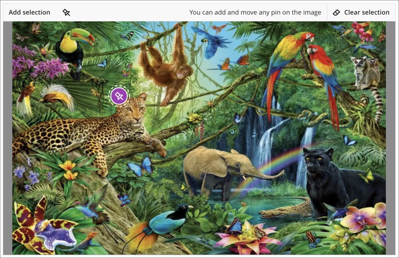 将紫色图钉图标放在图像上的选定部分上,标记您的热点选择