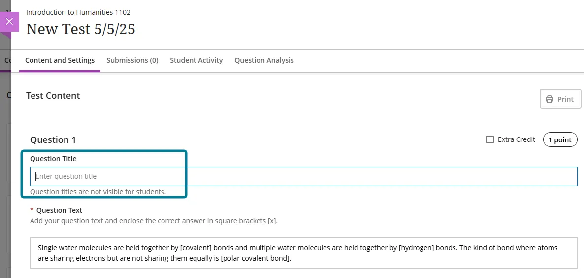 Instructors can edit the title of a question in the Reuse Question panel.