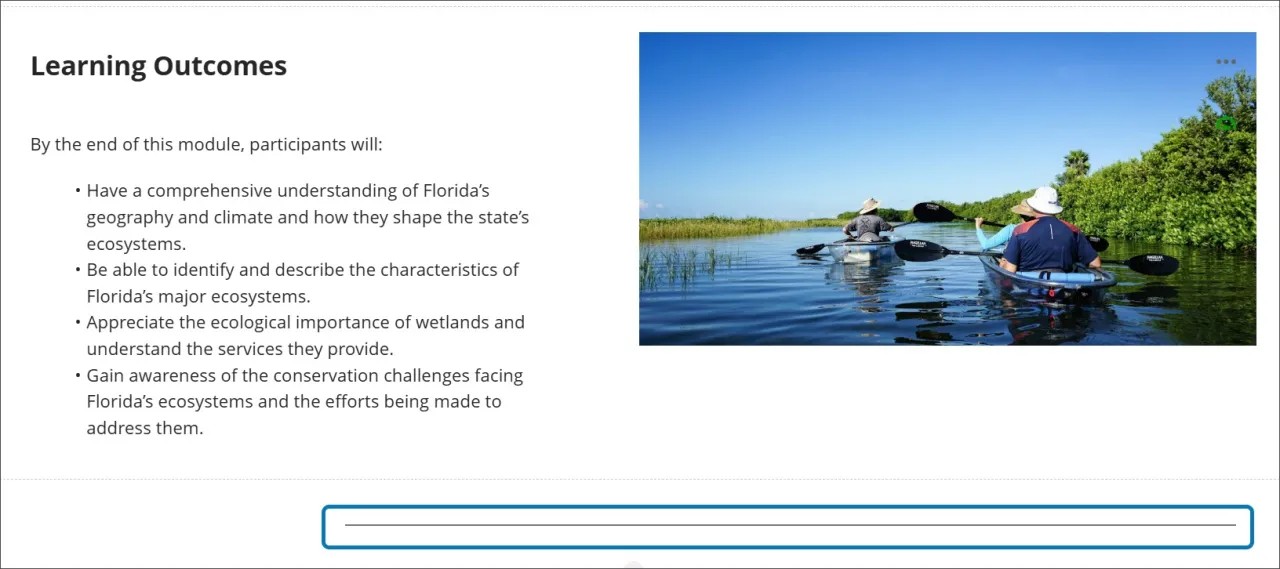 A document with a column of text on the left and an image on the right, with a divider spanning two out of three columns beneath them