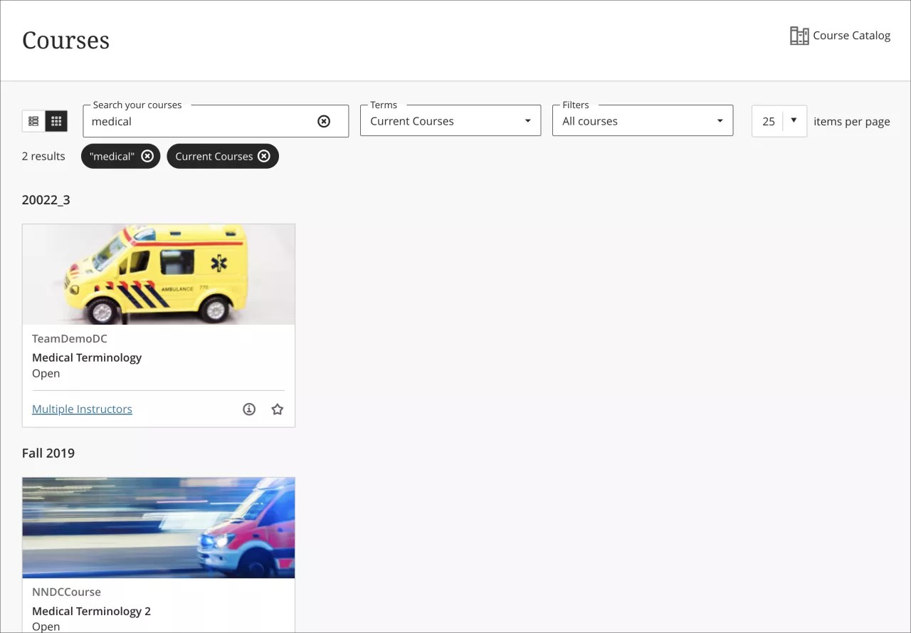 Filters on the course page