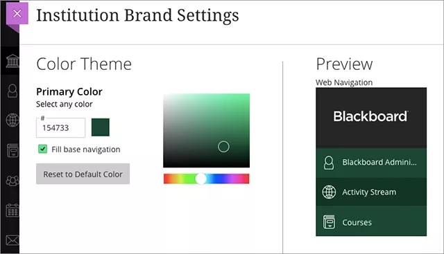Color Theme section of the Institutional Brand Settings