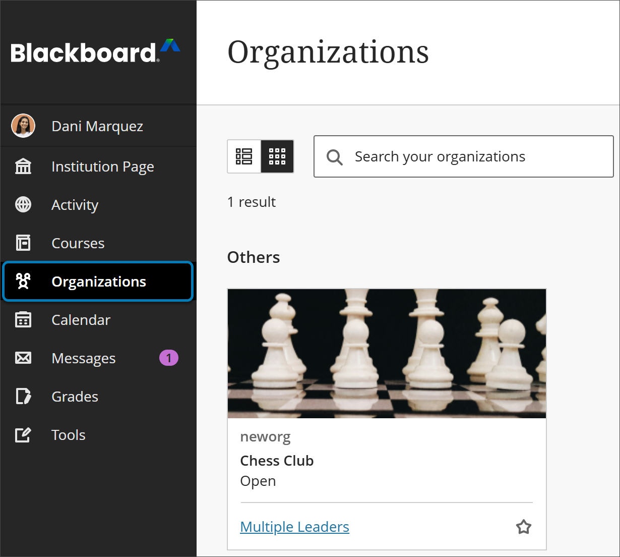 The Organizations page with the Base Navigation menu visible as a side panel. The Organizations option in Base Navigation highlighted in blue.
