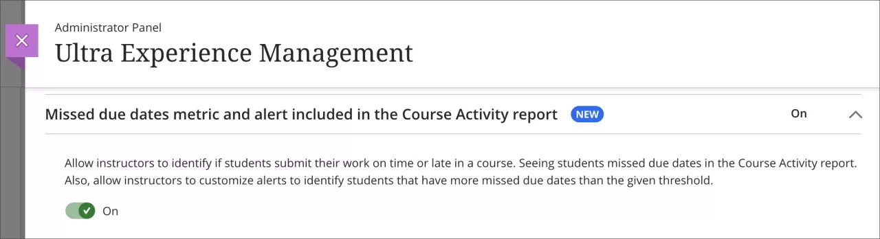 Missed due date alerts appear in the instructor's activity stream