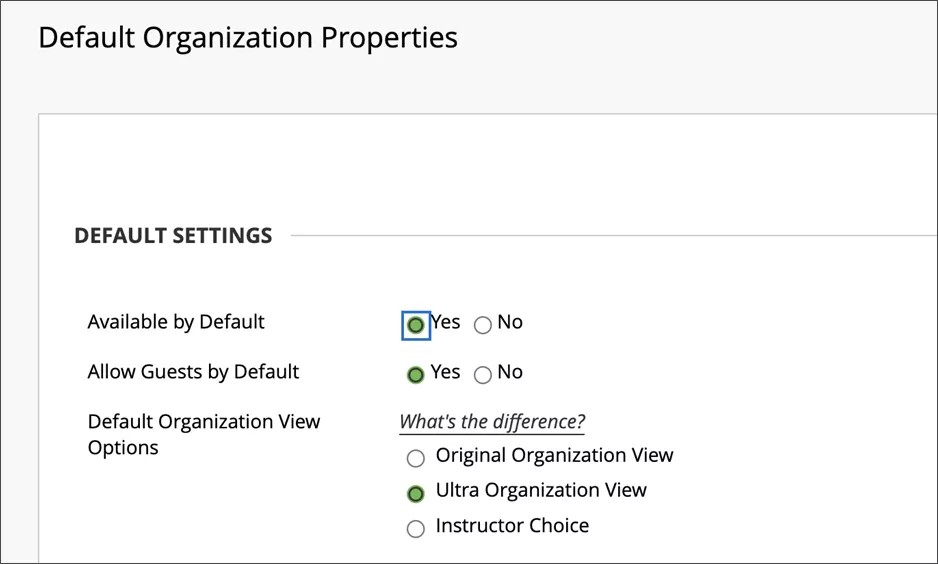 Default Organization Properties on Administrator Panel