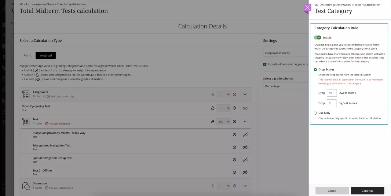 Define rules for the Weighted Total Calculation column