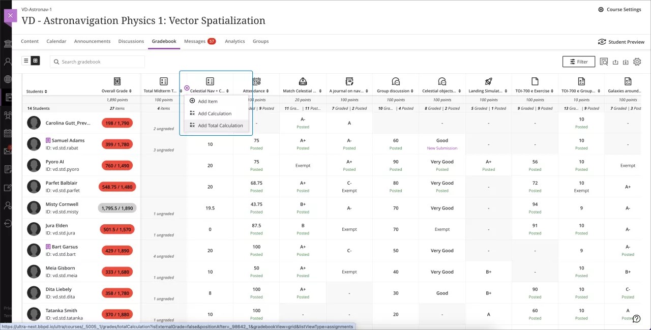 Add a Total Calculation column from the Grid view