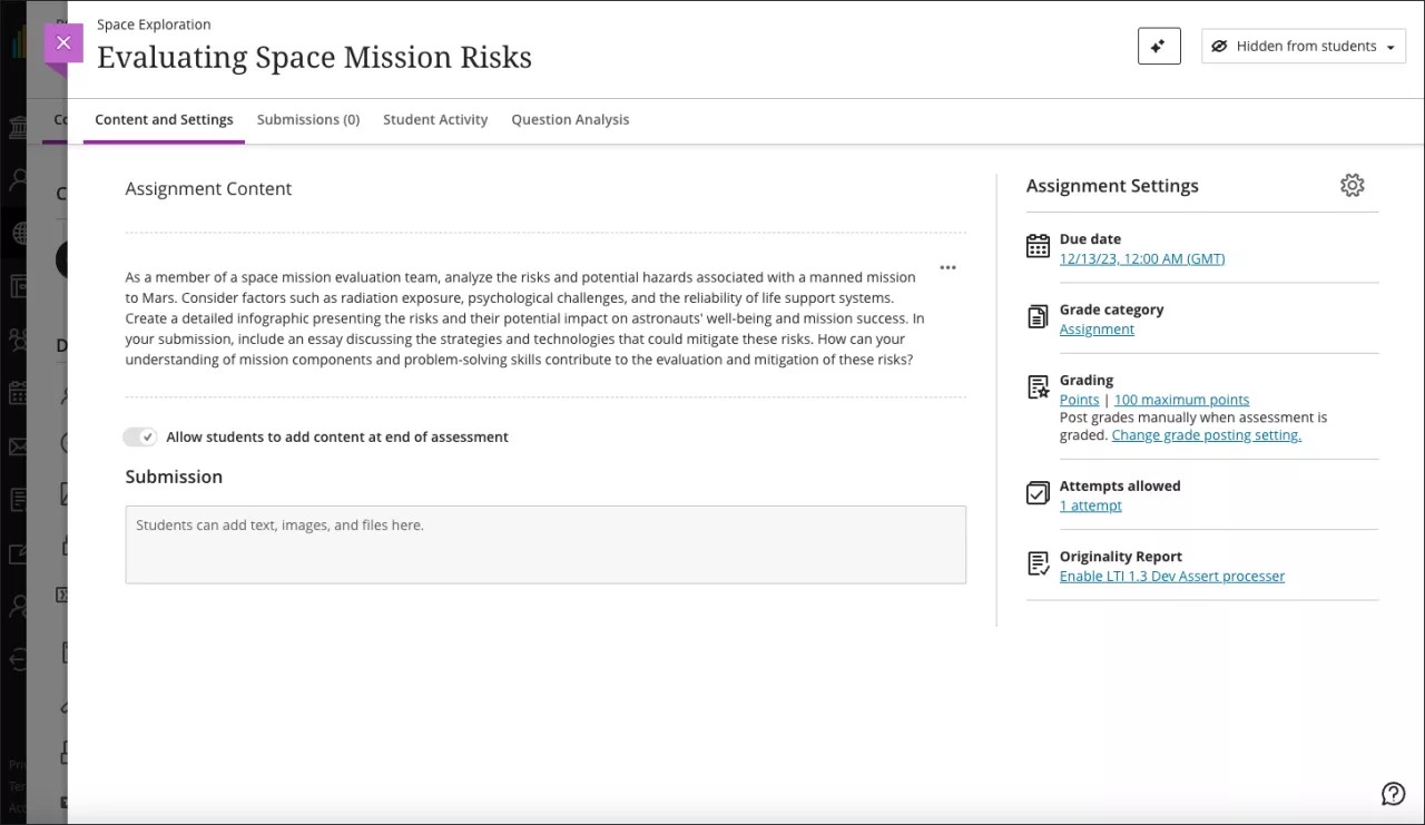 The "New Assignment" panel is open with the selected title and prompts added to the assignment.