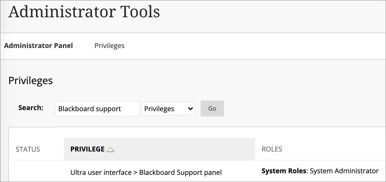 Privileges page detail within the Administrator Panel