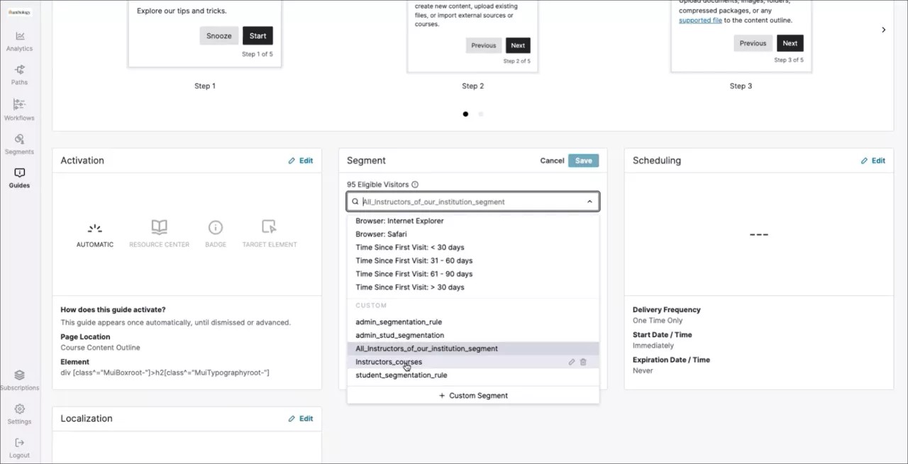 Selecting a Segment within a Guides page in Anthology Adopt