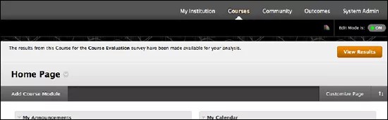 A banner across the top of the course with a View Results button.