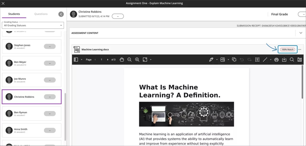 Instructor view - originality score