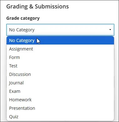 Instructors can select No Category in the Grade Category dropdown in the gradebook