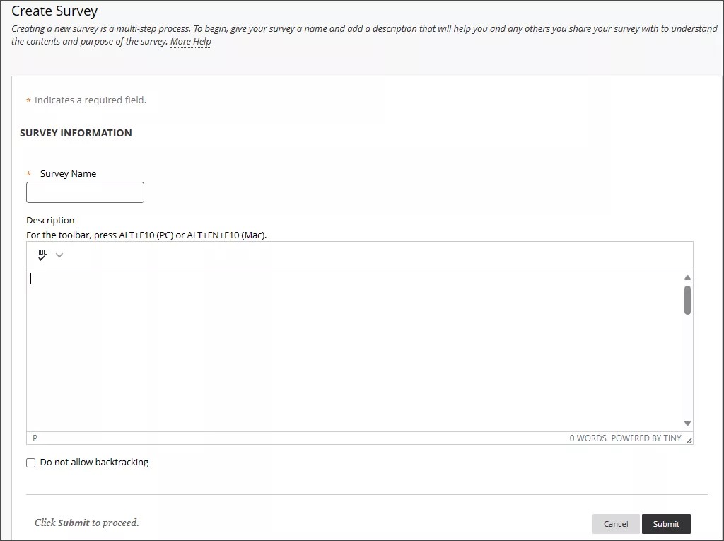 A new survey, showing the description field