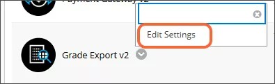 The Grade Export v2 menu expanded showing the Edit Settings option, highlighted in orange