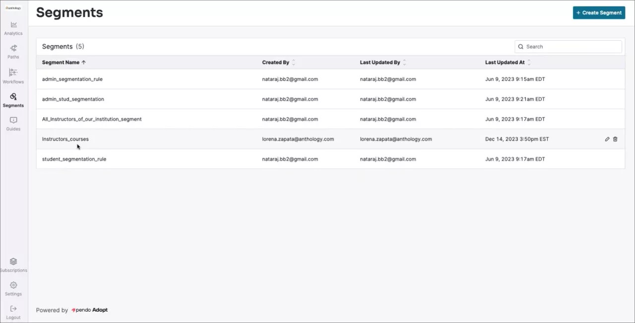 New Segment added to Segments page