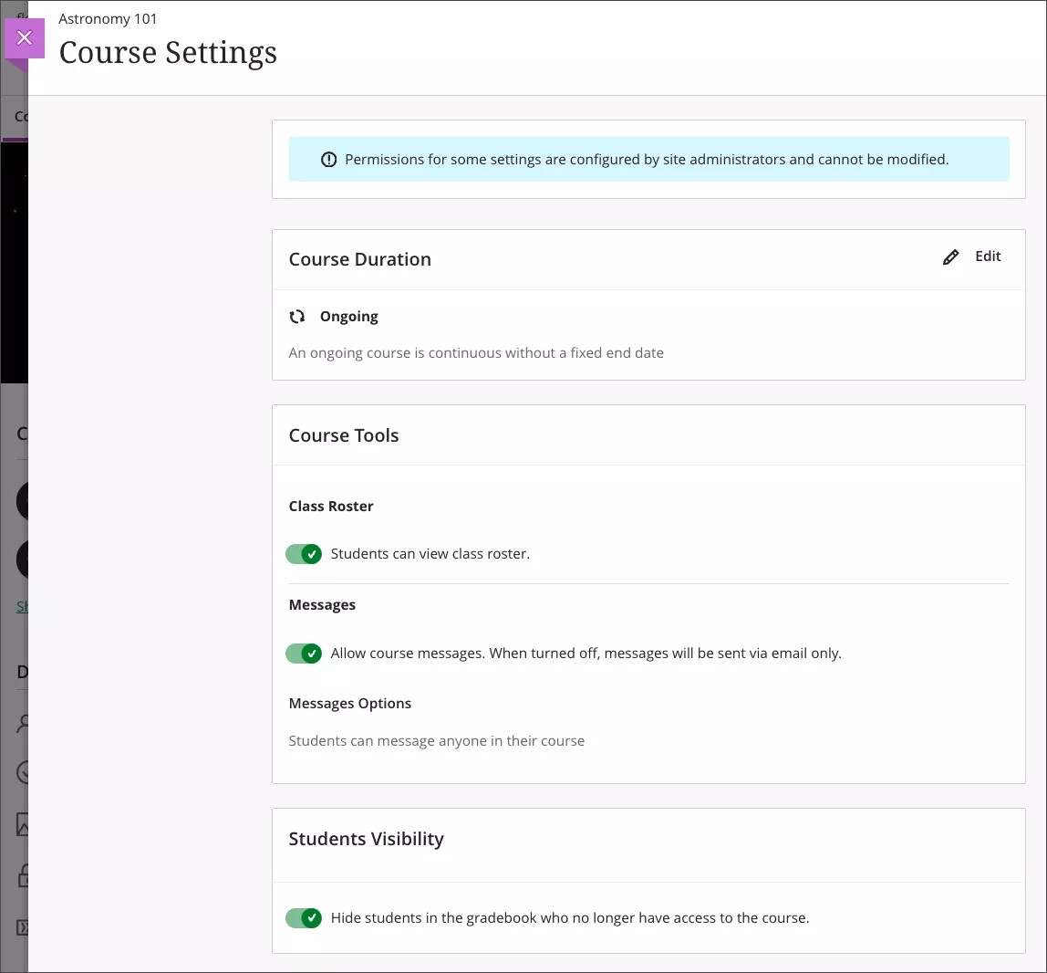 Students Visibility option in Course Settings