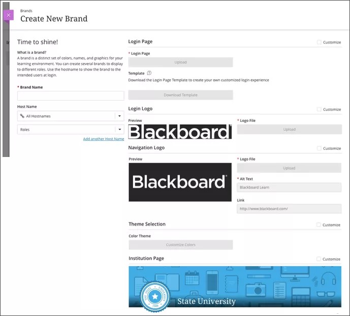 Blackboard page to Create New Brand