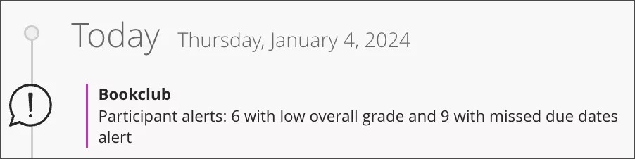 Student alerts displayed in the activity stream