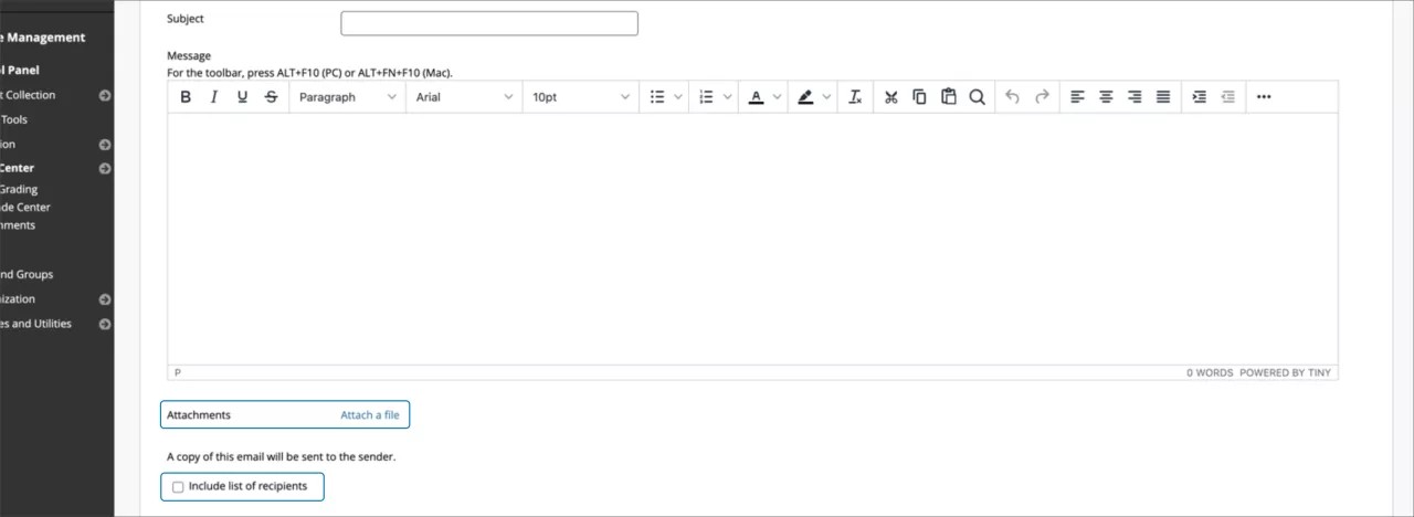 The options to add attachments and include the names of recipients are better organized