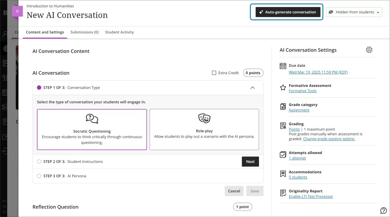 The New AI Conversation page, with Auto-generate conversion highlighted in the top right
