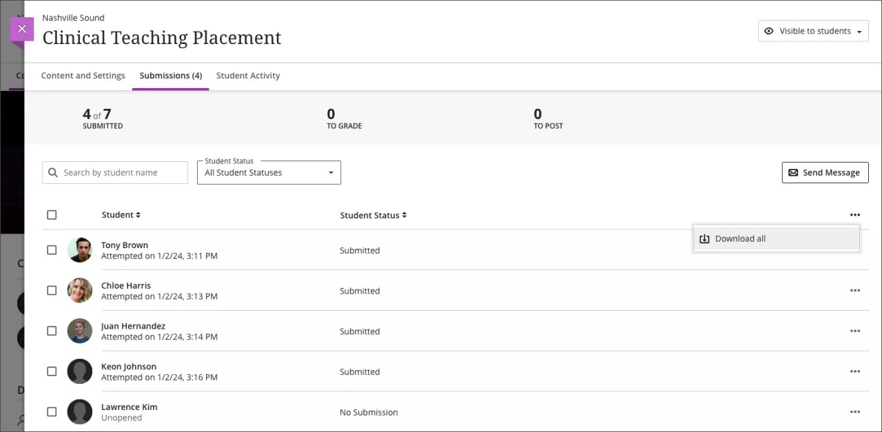 Download Form results for Submissions page