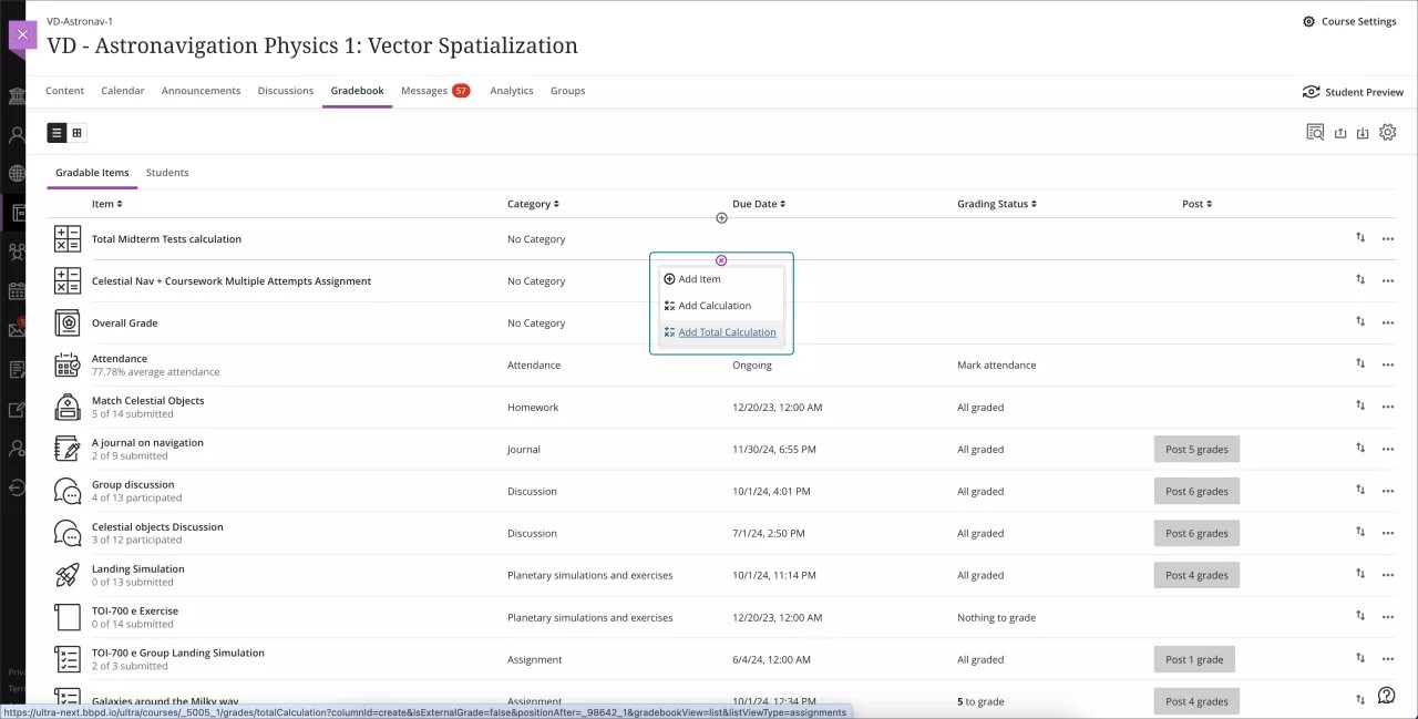 Add a Total Calculation column from Gradable Items view