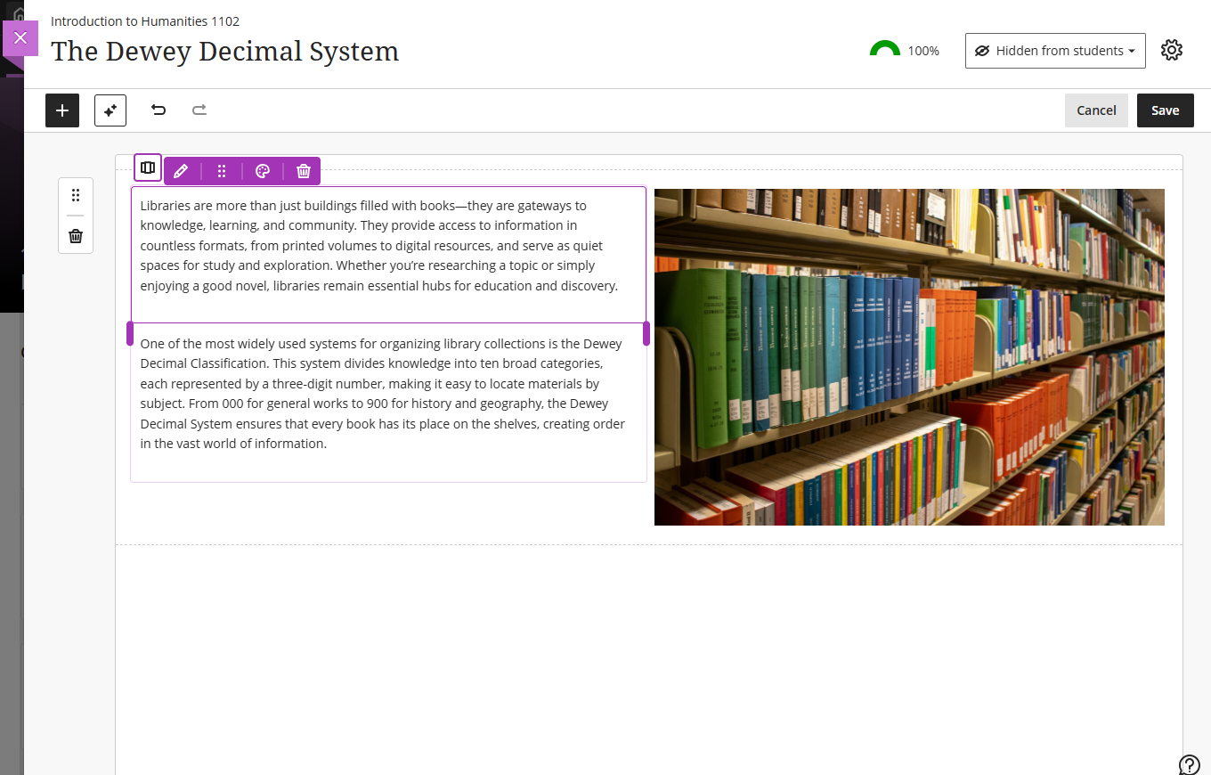 Two paragraph content blocks are stacked in a single column, with an image in the column on the right that takes up only one row.