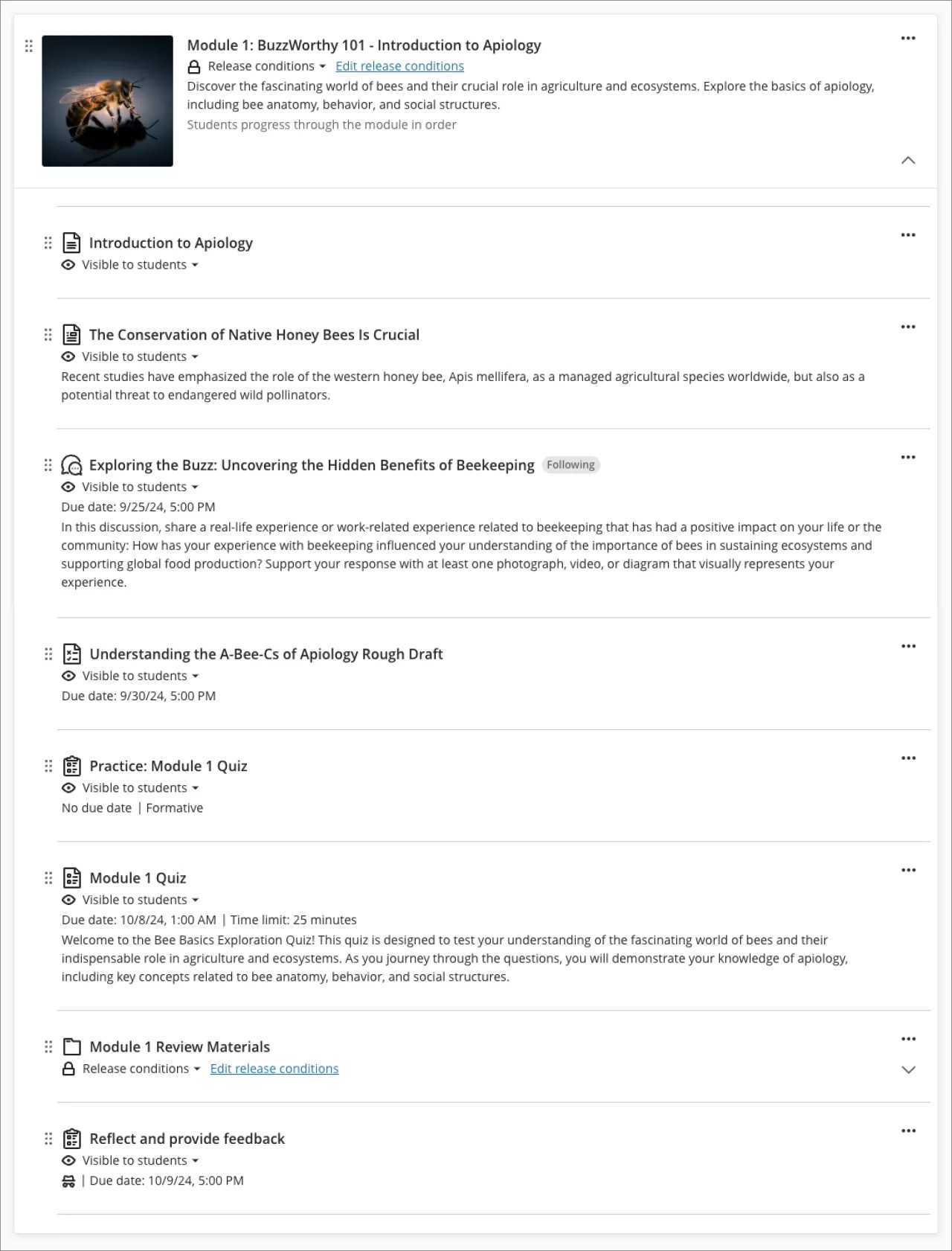 Instructor view of a learning module