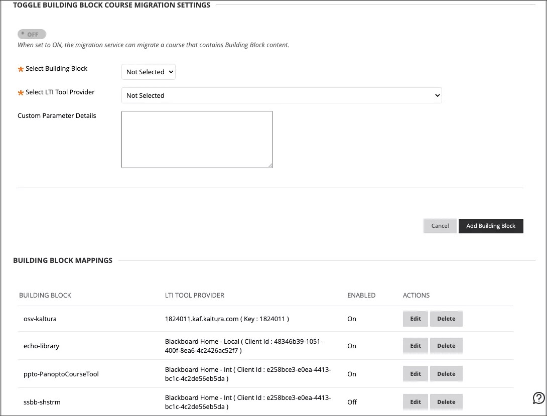 Asignaciones de bloques de creación después de seleccionar el bloque de creación de ShareStream para la configuración de migración