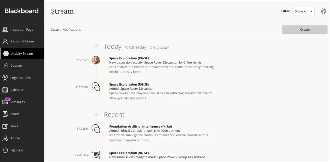 Flujo de actividades con una notificación de discusión