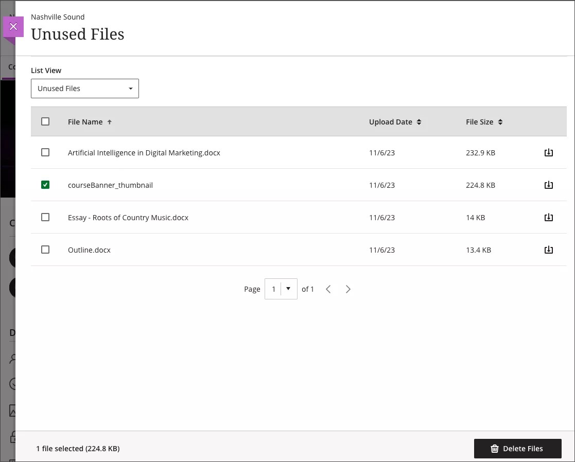 Lista de archivos no utilizados
