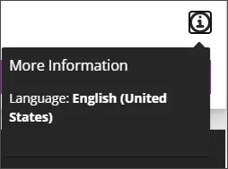 El icono de información con el foco del teclado, que muestra un panel de texto que dice "Más información Idioma: Inglés (Estados Unidos)"