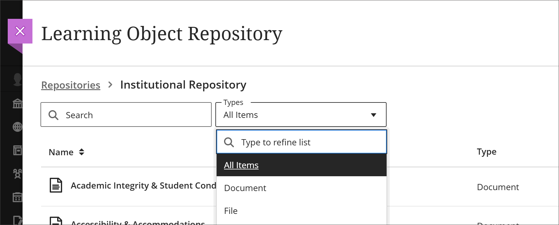blackboard-administrator-LOR-filter-items-by-type.png