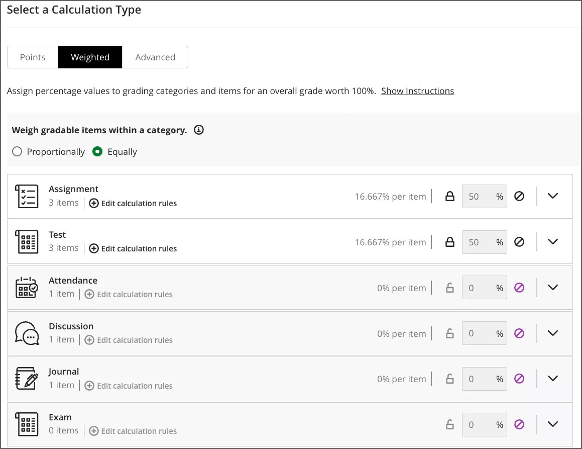 Image 1. Vue de l'interface de calcul pondéré existante par le professeur