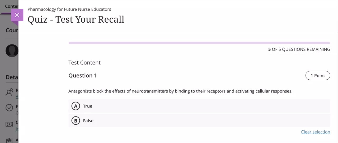 La réponse à la question vrai/faux a été effacée