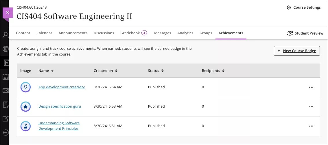 Learn Ultra Accomplissements Ajouter un badge de cours
