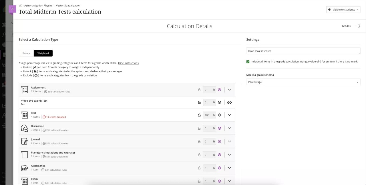 Modification d'une colonne de calcul du total pondéré