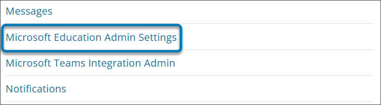 L'option Paramètres d'administration de Microsoft Education dans le panneau d'administration de Blackboard.